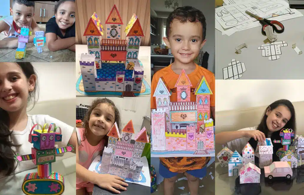 Crianças felizes usando EducarSemTela